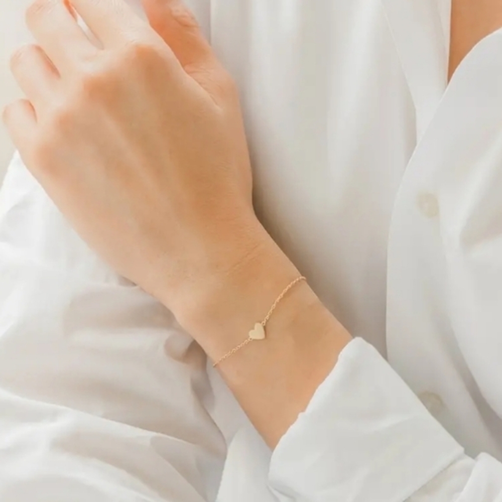 14K Gold Plated Minimalist Gold Heart Adjustable‎ Pendant Anklet or Bracelet
